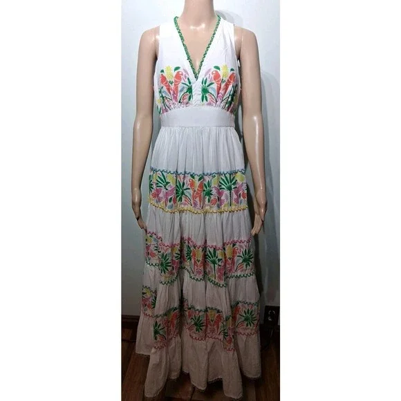 white christmas dresses Serena Cotton Tie Maxi Dress-Bright Blue, Botanic Blush main image 1